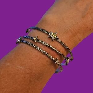 Set of Three Silvertone Star Rhinestone Thin Fairycore Bangle Bracelets